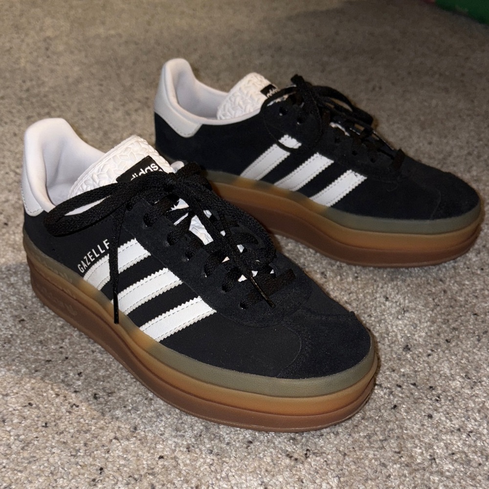 Adidas Gazelle Platform Sneaker - Black/White with Gum Sole